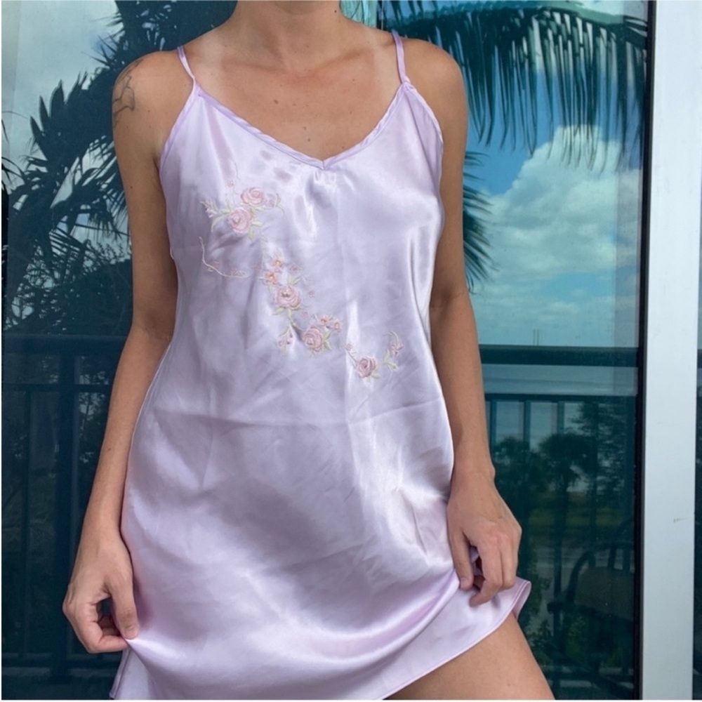 Lilac Lavender Floral Embroidered Slip Dress M